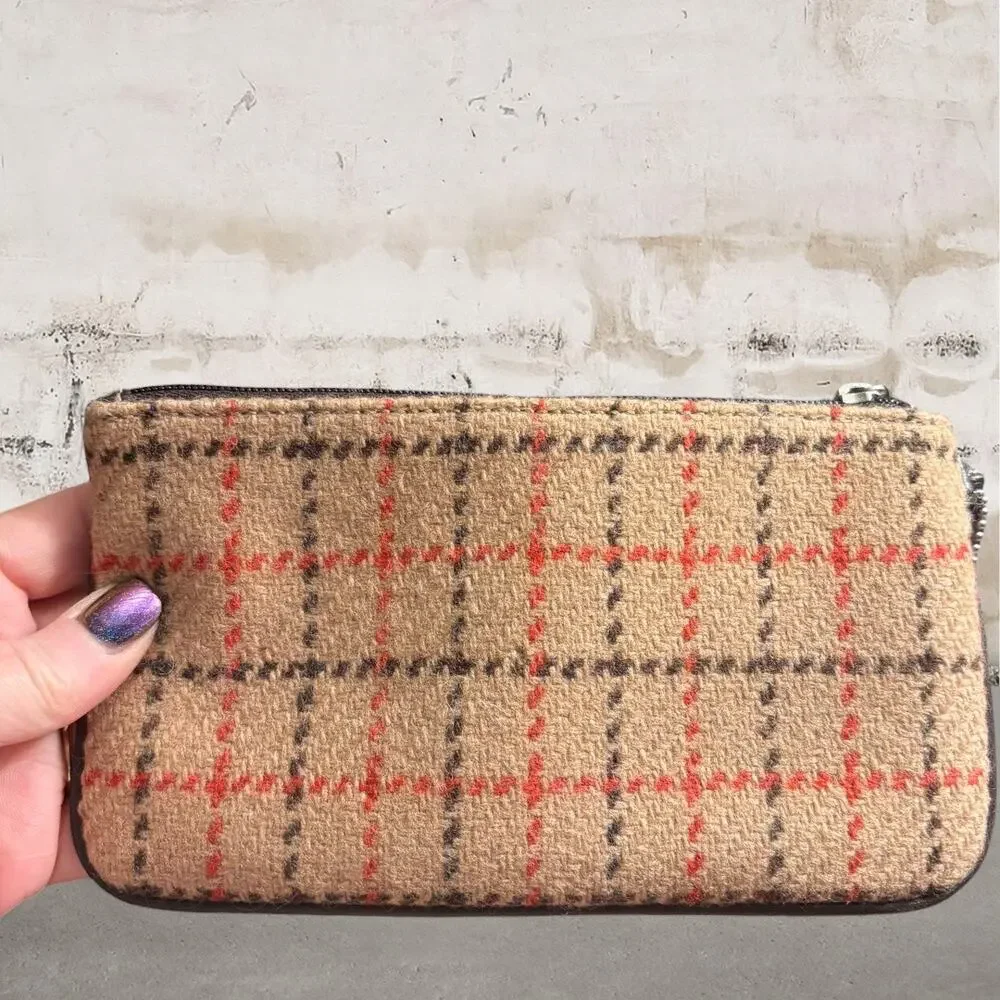 COACH Hampton Wool Plaid Satchel with Brown Leather Trim & Wristlet
